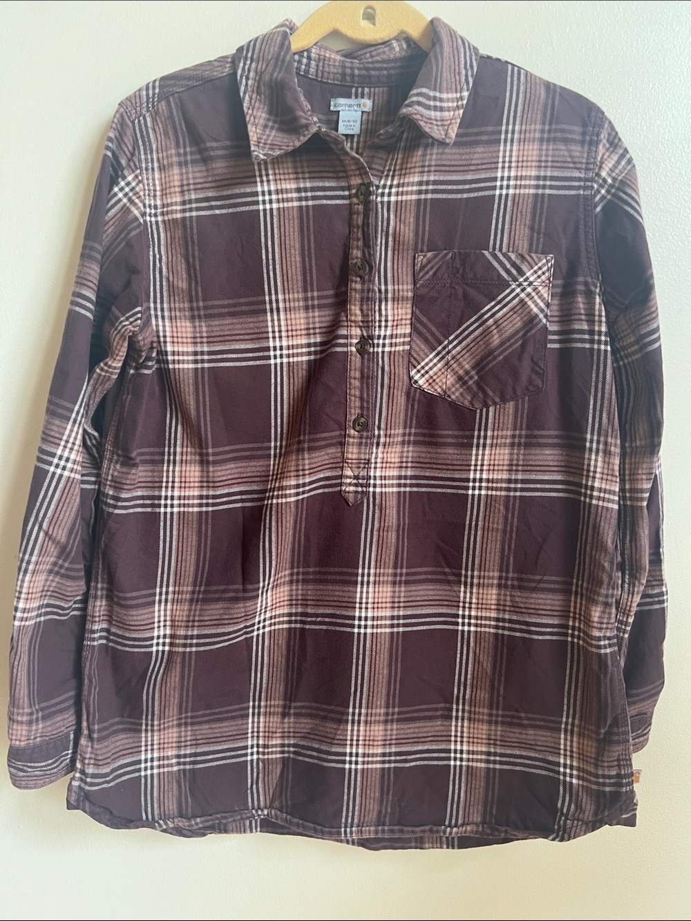 Carhartt Plaid 1/3 Button-Down pullover Shirt 100% cotton workwear shirt